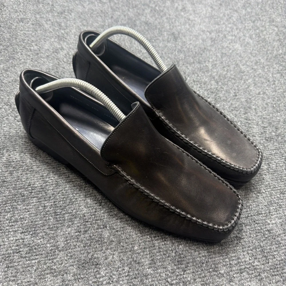 BRUNO MAGLI Men's 10.5 Loafers Black Suede Leather Russel Shoes Made In Italy